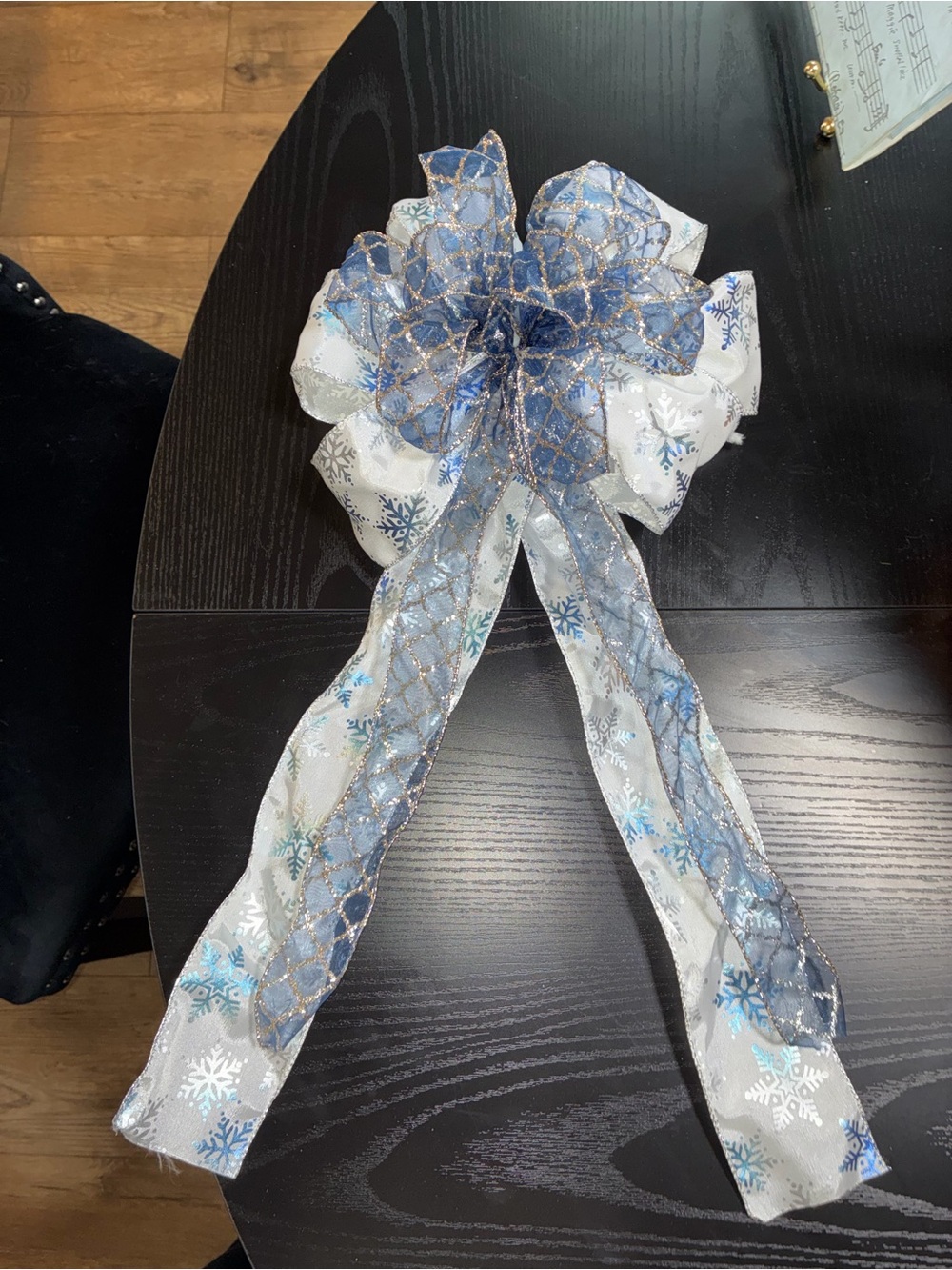 Decorative Blue and White Snowflake Bow - Home Accents